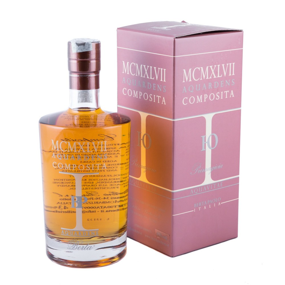 Acquavite, Primagioia, Composita MCMXLVII Aquardens Berta, Scatola 70cl